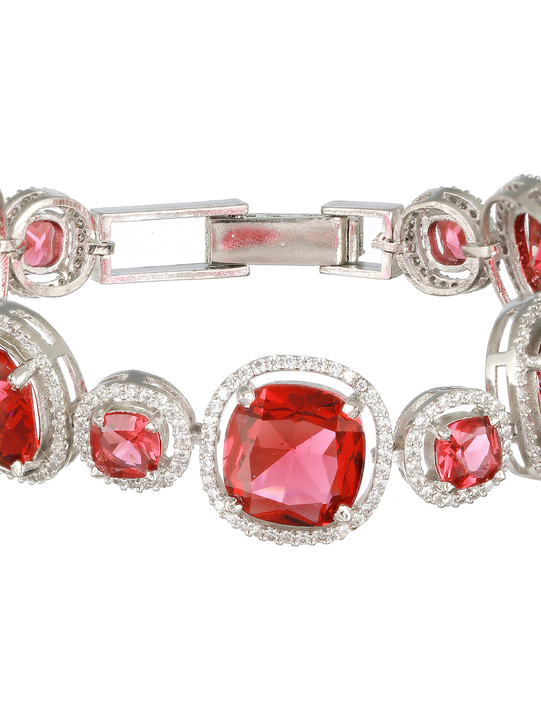 Rhodium Plated Red Zircon Studded tennis Wraparound  Bracelet