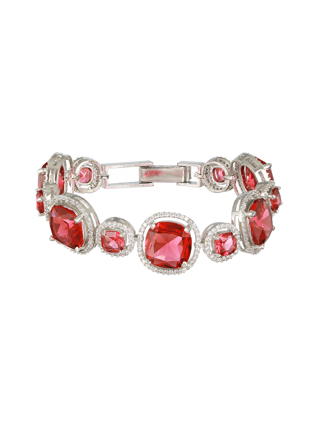 Rhodium Plated Red Zircon Studded tennis Wraparound  Bracelet