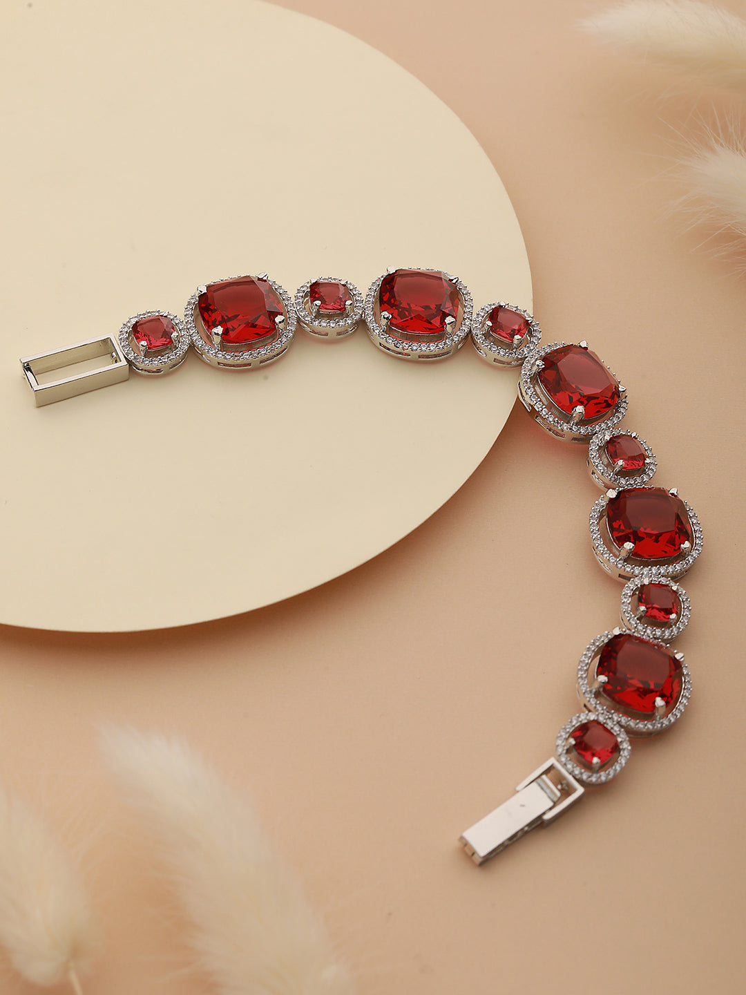 Rhodium Plated Red Zircon Studded tennis Wraparound  Bracelet