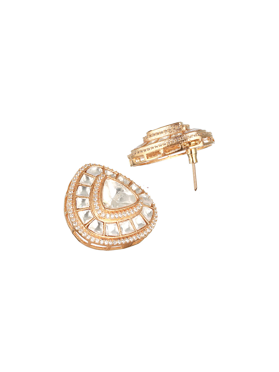 Gold Polish Real Kundan & CZ Studded Luxe Studds earrings
