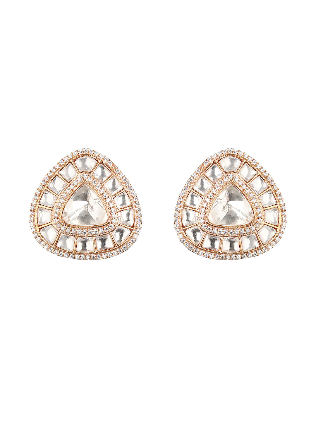 Gold Polish Real Kundan & CZ Studded Luxe Studds earrings