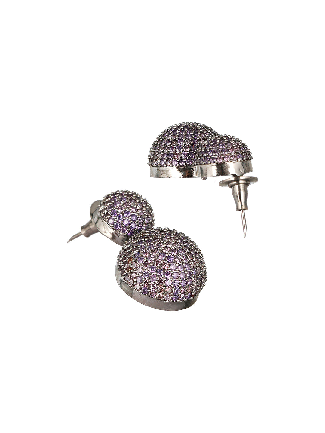 Rhodium Plated Purple Amethyst Studded Circular Drop earrings