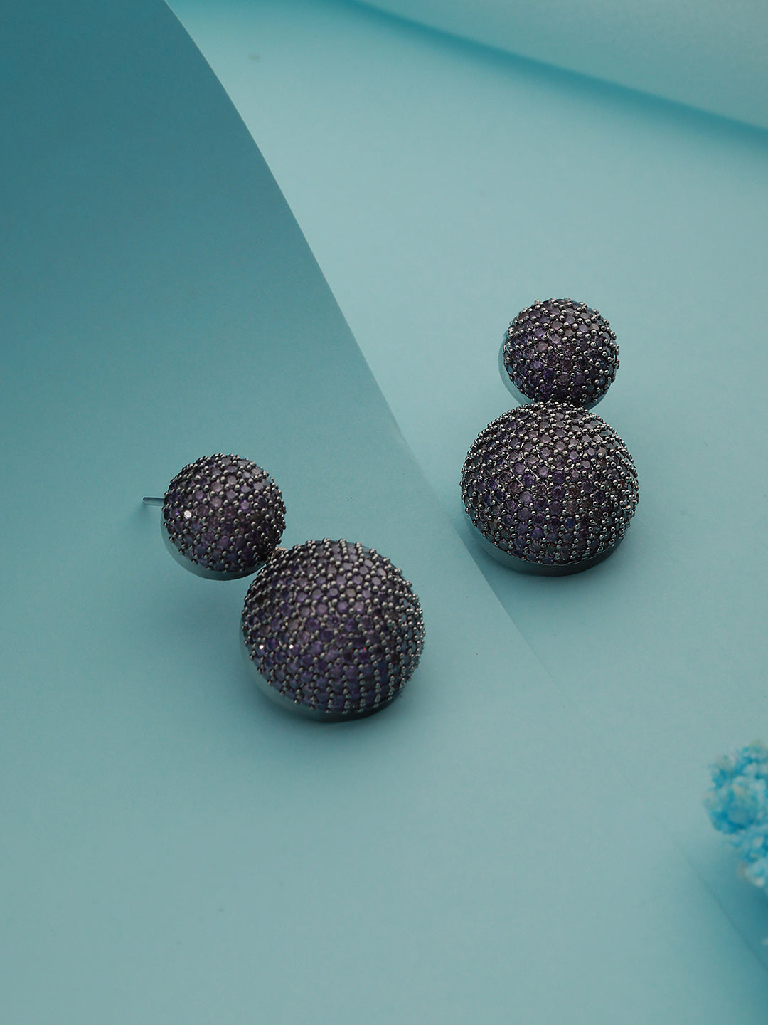 Rhodium Plated Purple Amethyst Studded Circular Drop earrings