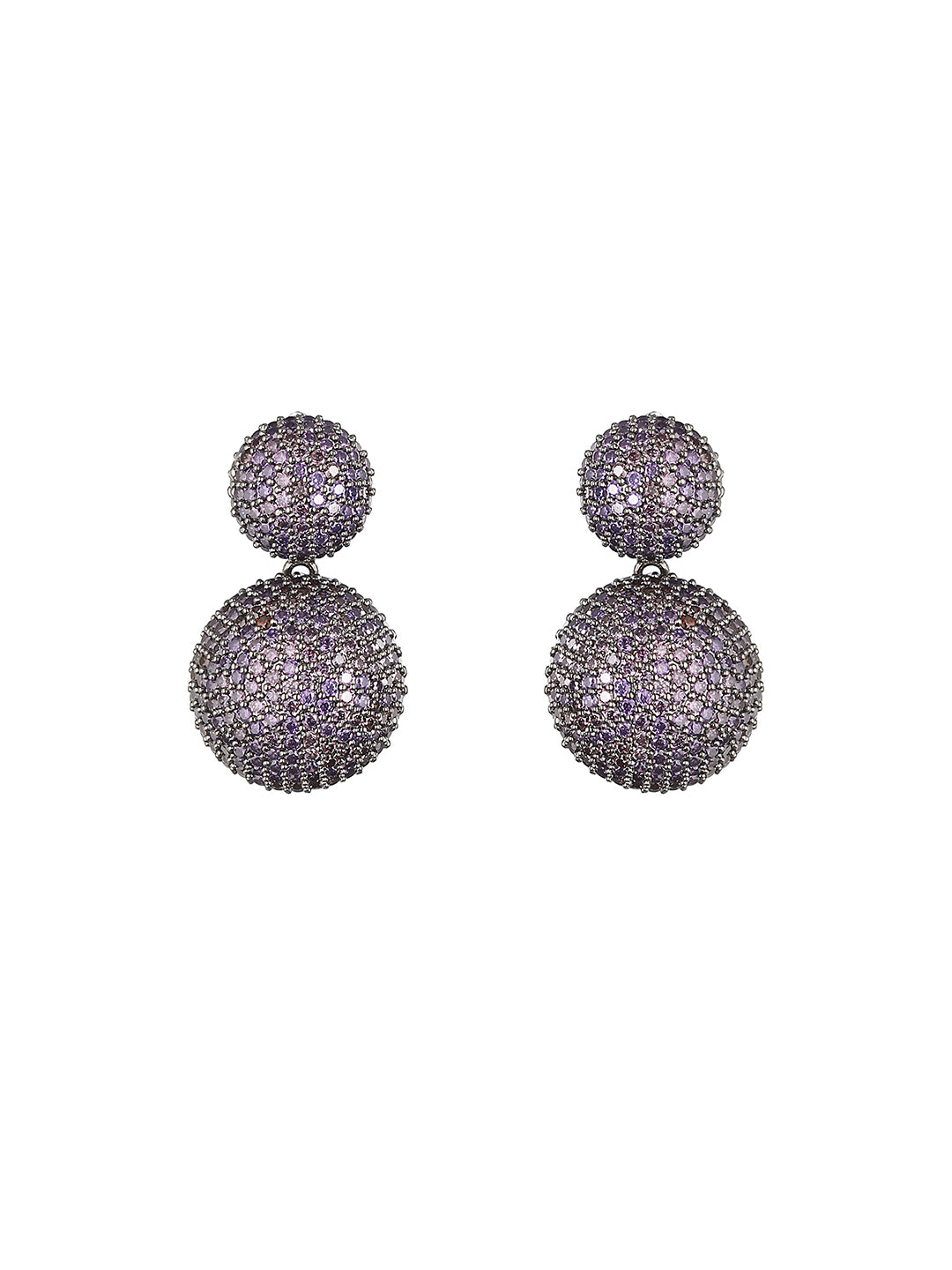 Rhodium Plated Purple Amethyst Studded Circular Drop earrings