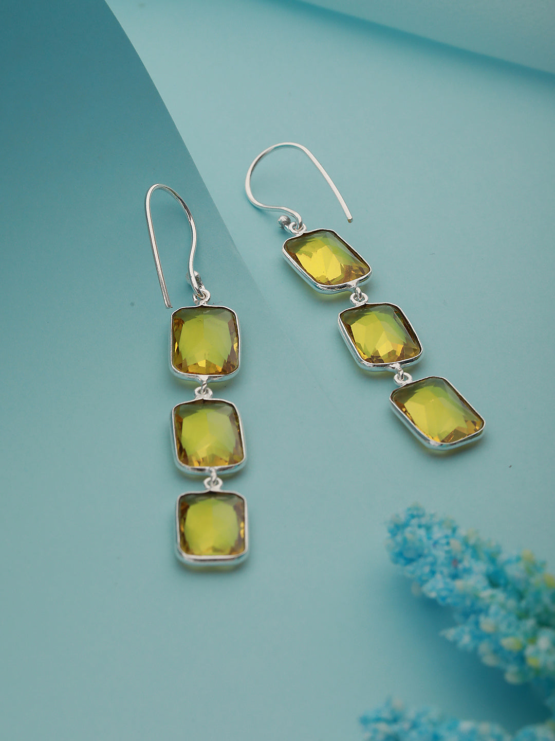 Yellow stone studded Drop Earrings