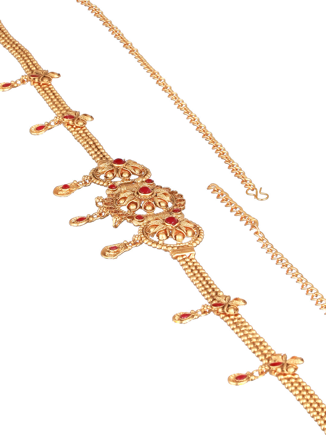 Gold Plated Red Kundan Studded Waistband Kamarbandh