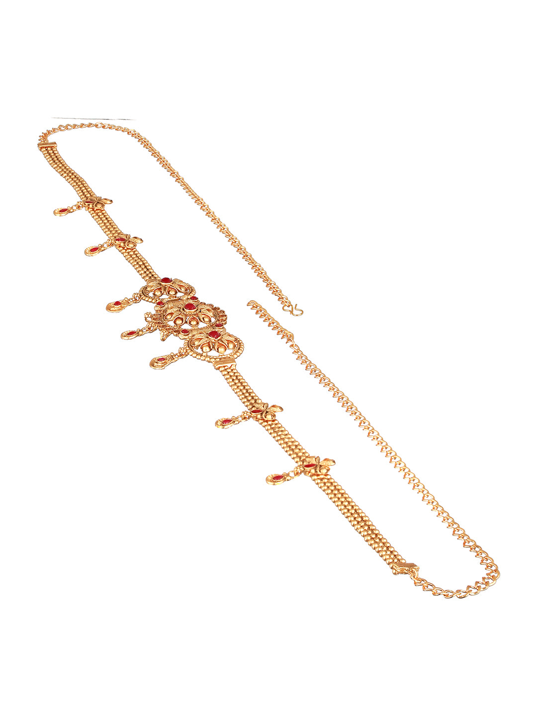 Gold Plated Red Kundan Studded Waistband Kamarbandh