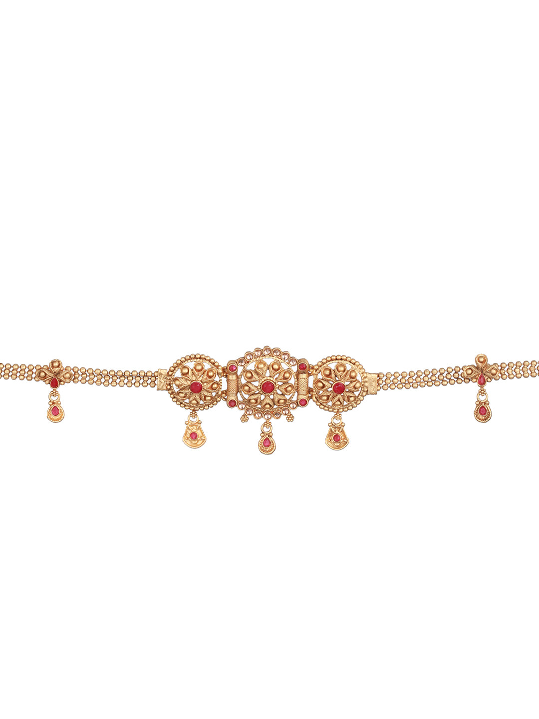 Gold Plated Red Kundan Studded Waistband Kamarbandh