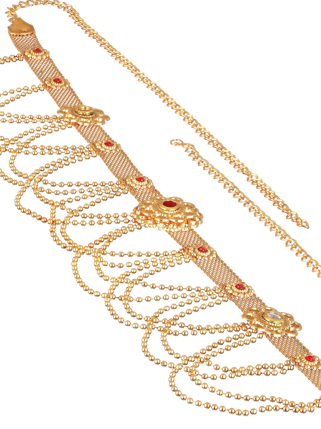 Gold Plated Red Stones Floral Waistchain Kamarbandh