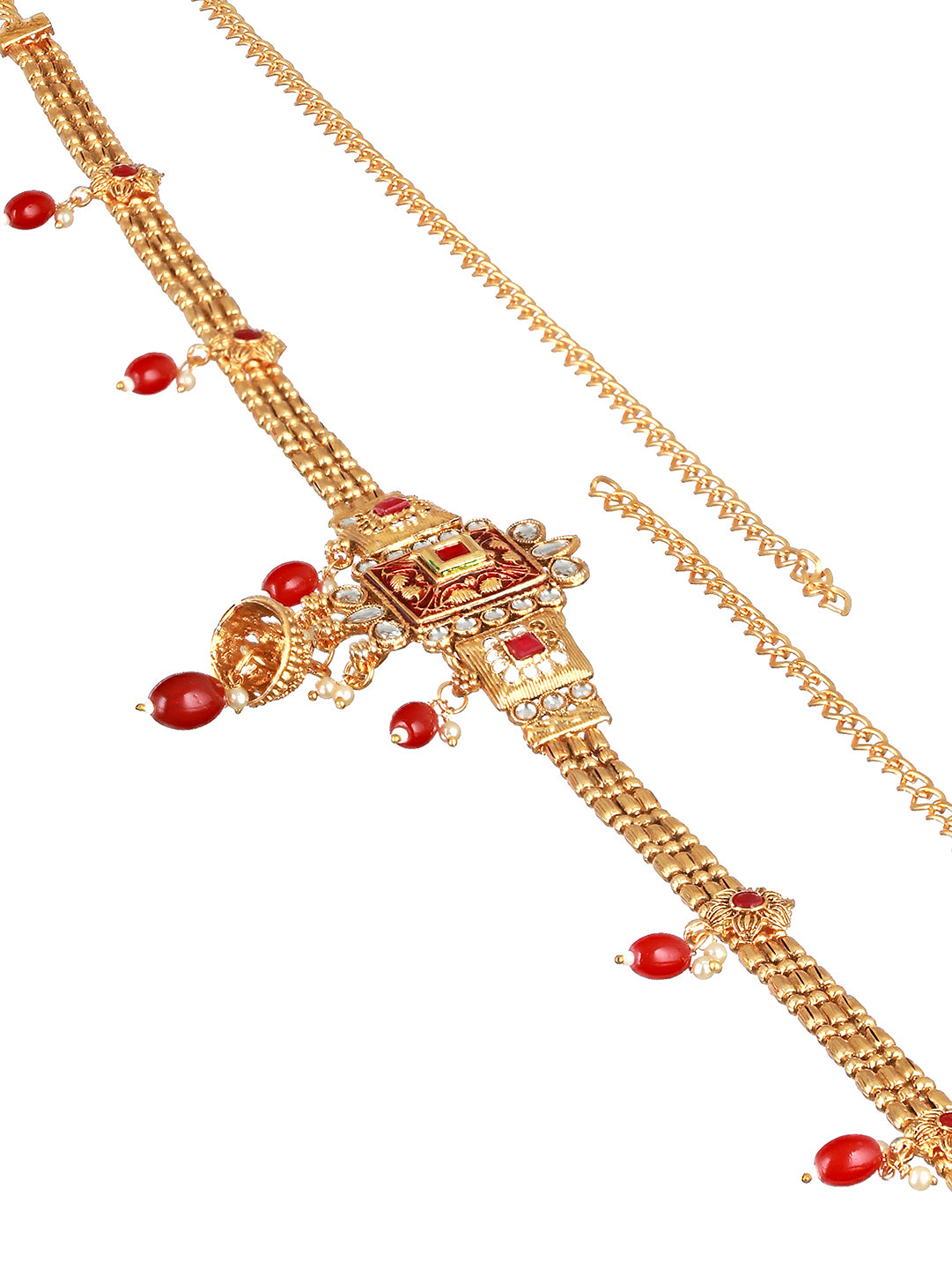 Gold Plated Red Kundan Rajasthani Waistband Kamarbandh