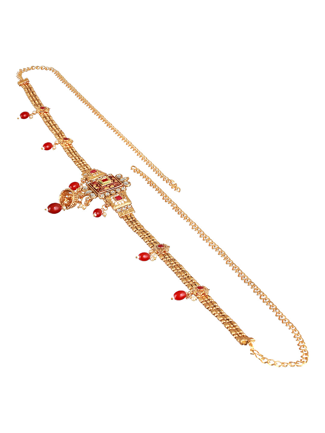 Gold Plated Red Kundan Rajasthani Waistband Kamarbandh