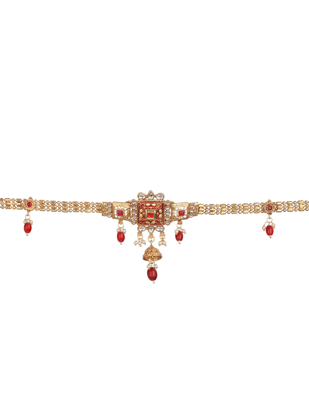 Gold Plated Red Kundan Rajasthani Waistband Kamarbandh