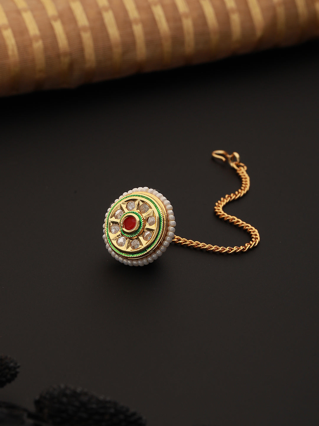 Gold Plated Kundan Studded Rajasthani Borla Mangtika