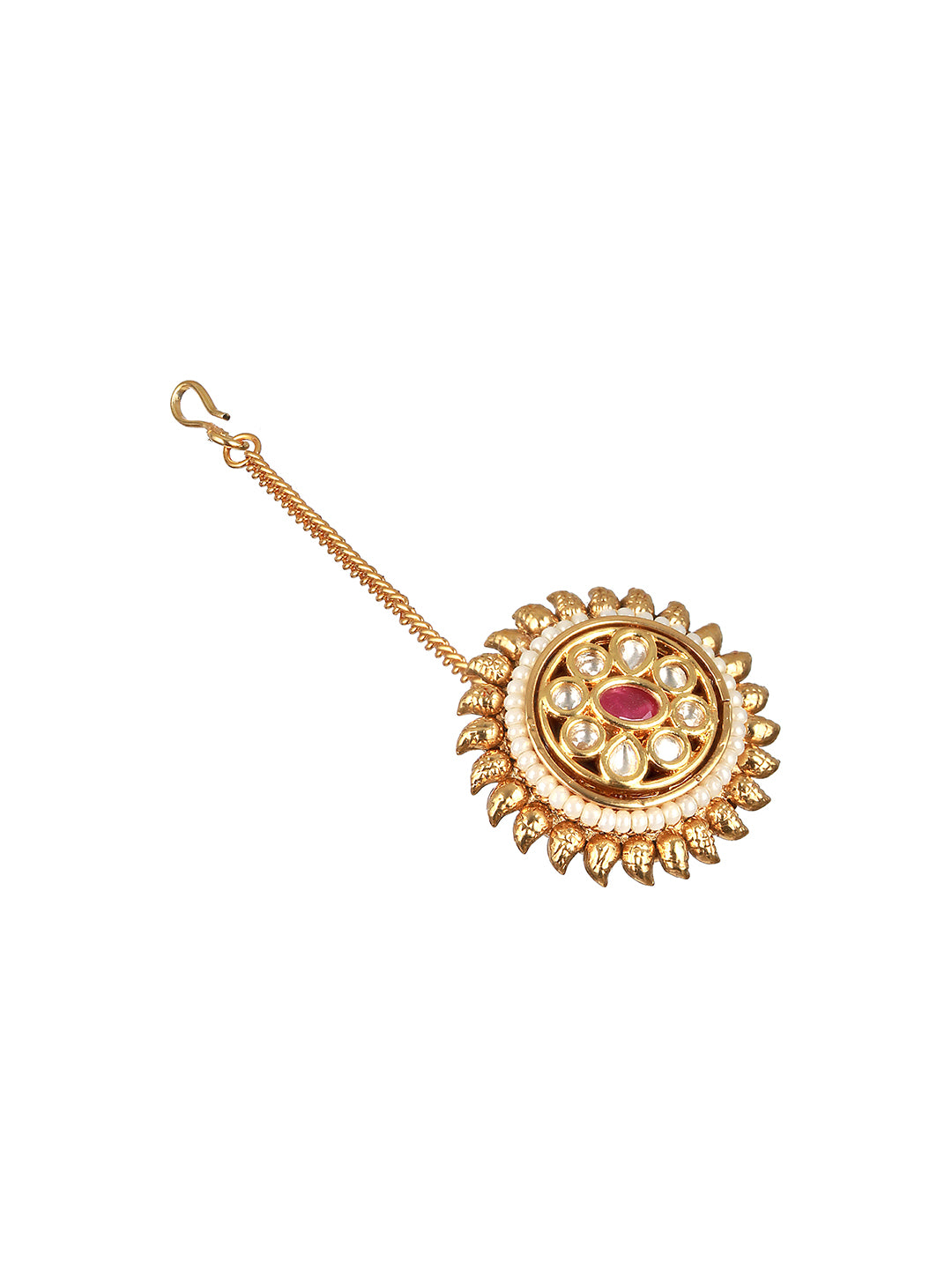 Gold Plated Red Kundan Floral Borla Mangtika