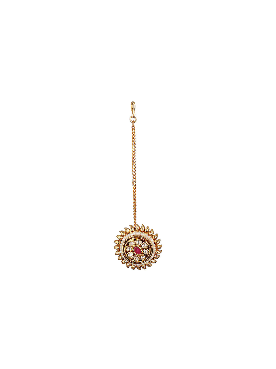 Gold Plated Red Kundan Floral Borla Mangtika