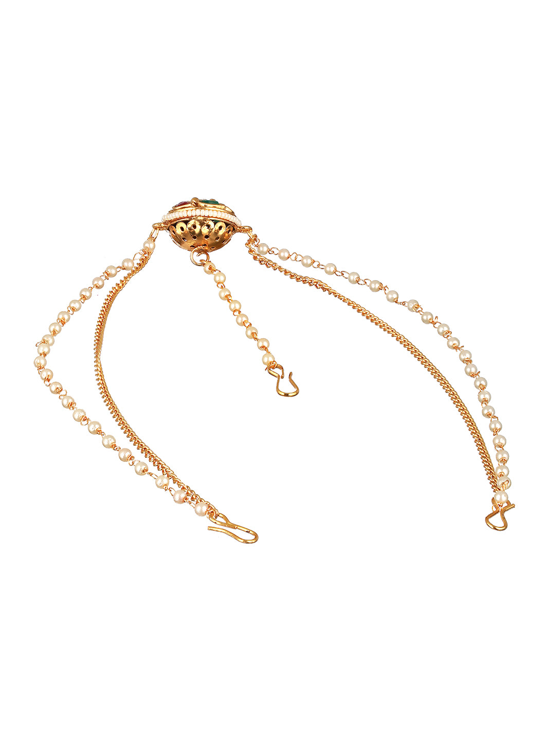 Gold Plated Green Stone Studded Pearl Beaded  Borla Mathapatti
