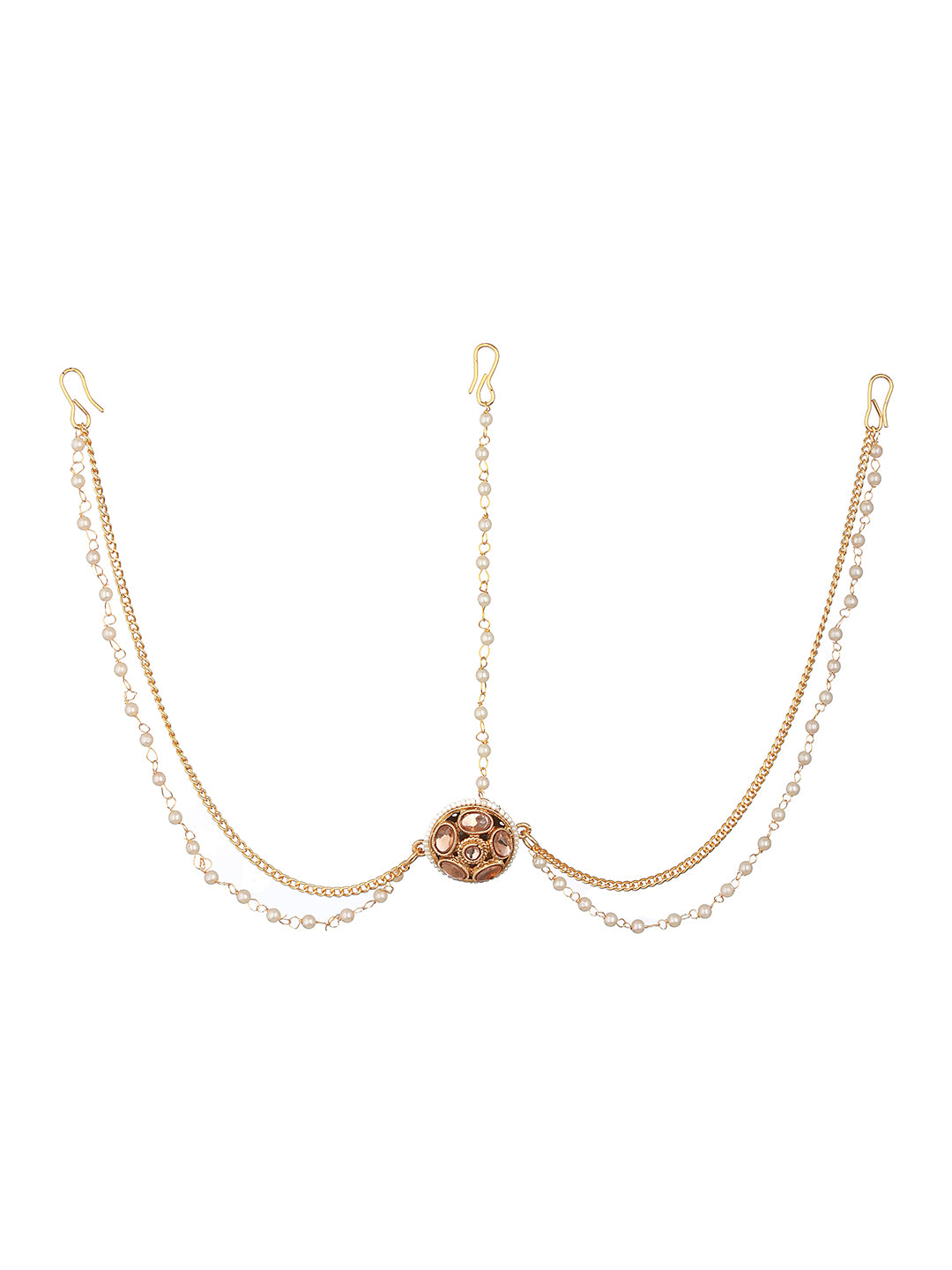 Gold Plated White Kundan Studded Pearl Beaded  Borla Mathapatti