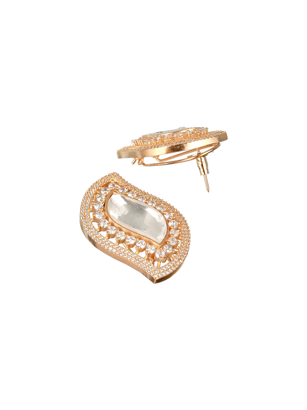 Gold Toned   Kundan & CZ Studded Studds Earrings