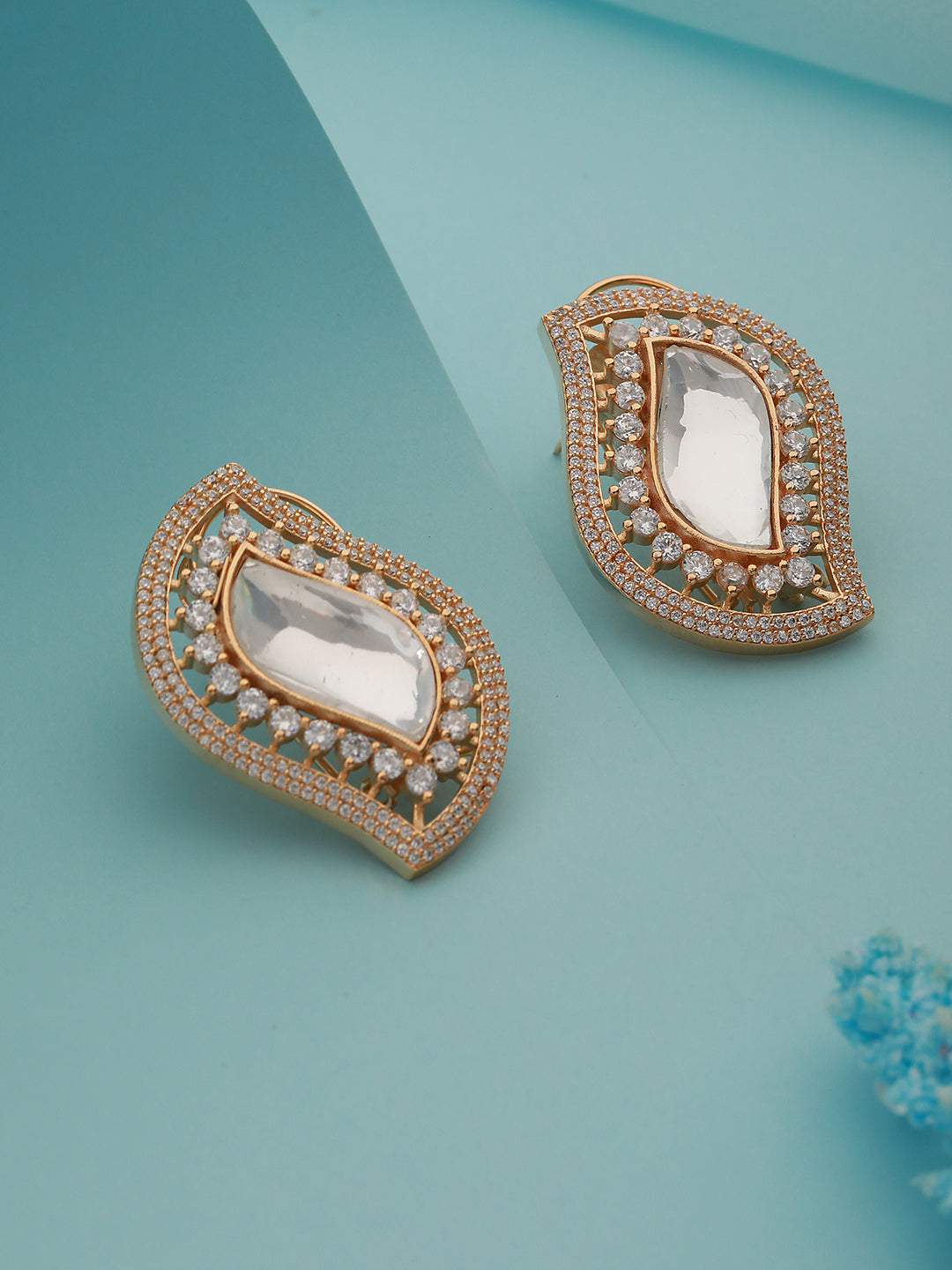 Gold Toned   Kundan & CZ Studded Studds Earrings