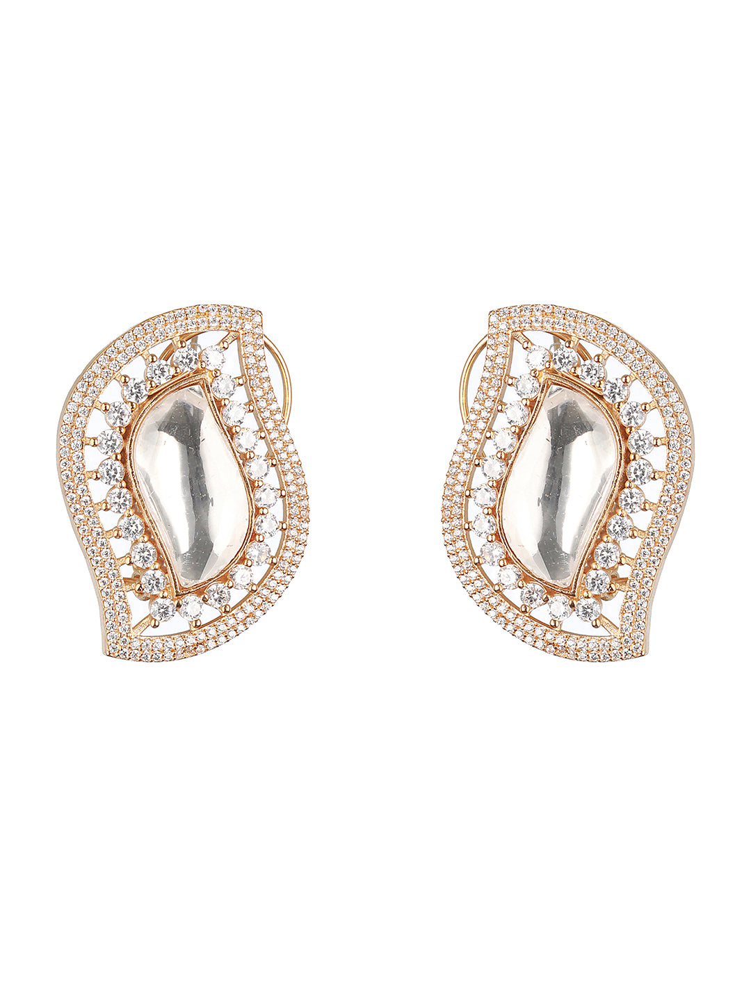 Gold Toned   Kundan & CZ Studded Studds Earrings