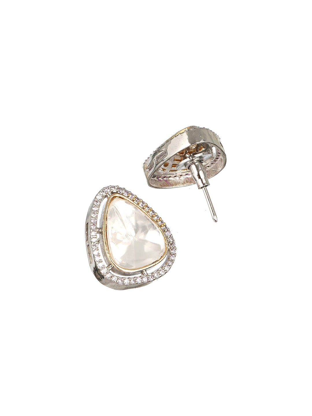 Silver Polish Kundan  &CZ Studded Studds Earrings