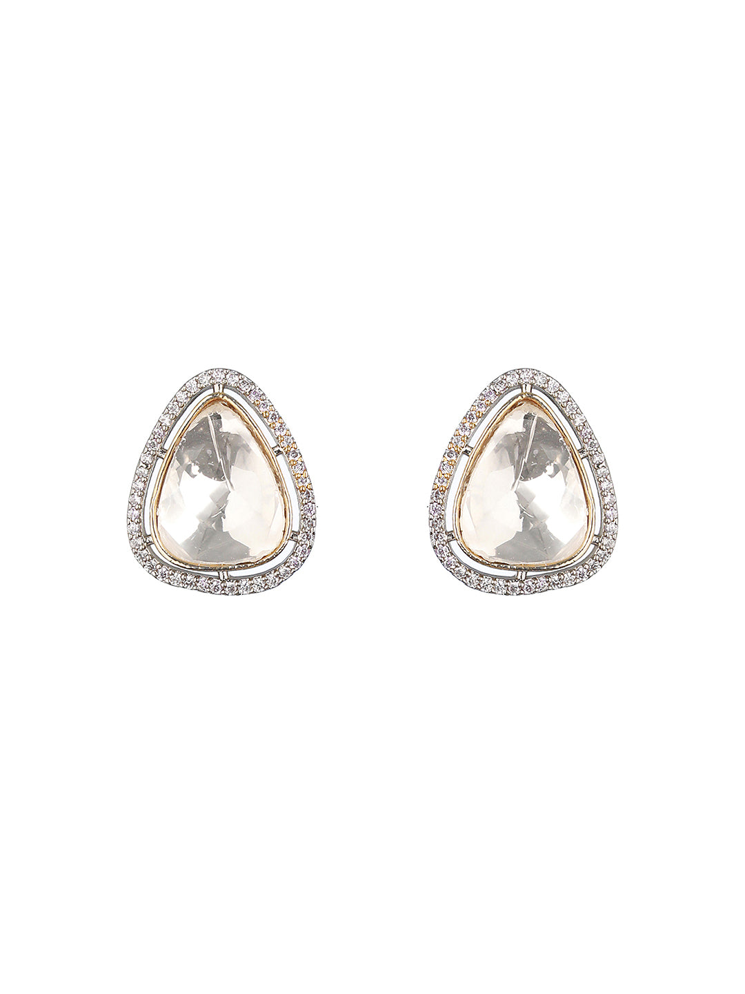 Silver Polish Kundan  &CZ Studded Studds Earrings