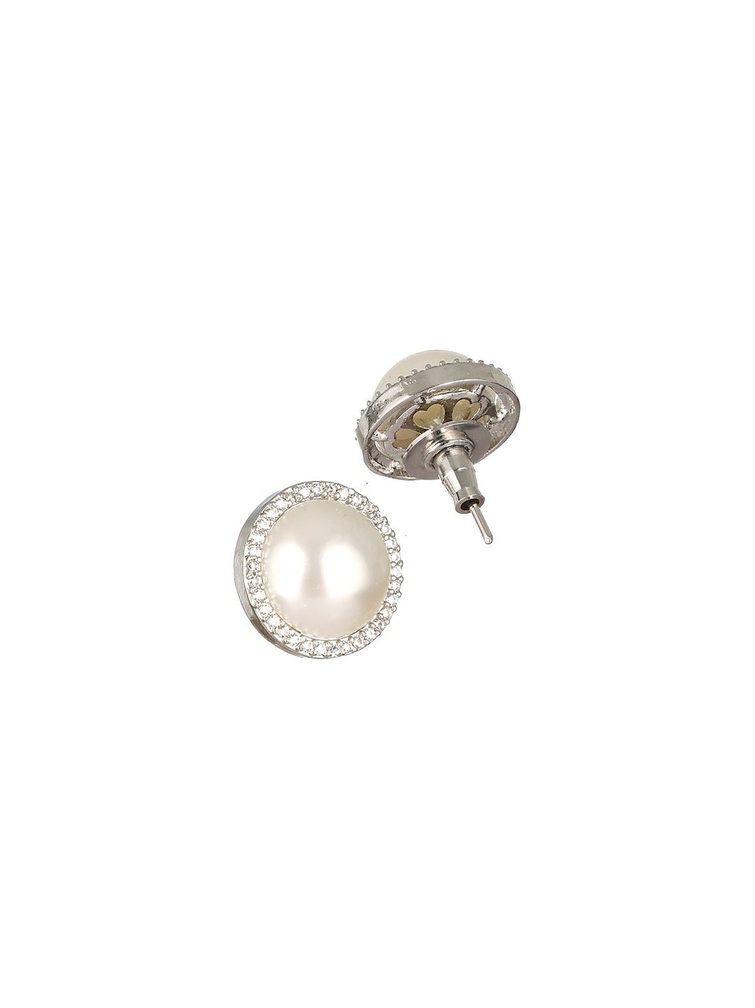Silver Toned Pearl Minimal Studds Earrings