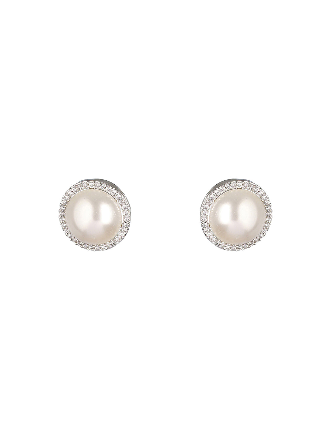 Silver Toned Pearl Minimal Studds Earrings