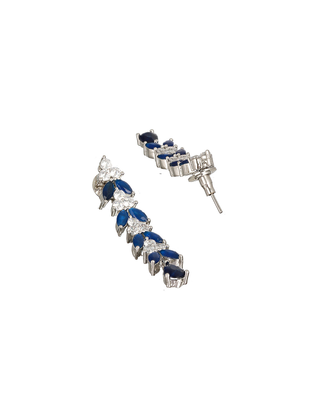 Silver Toned Blue AD Studded Necklace Set