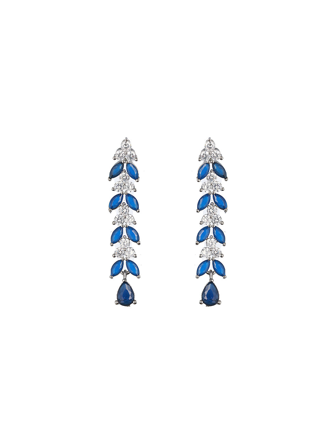 Silver Toned Blue AD Studded Necklace Set