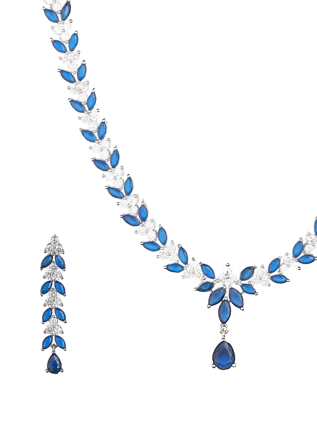 Silver Toned Blue AD Studded Necklace Set