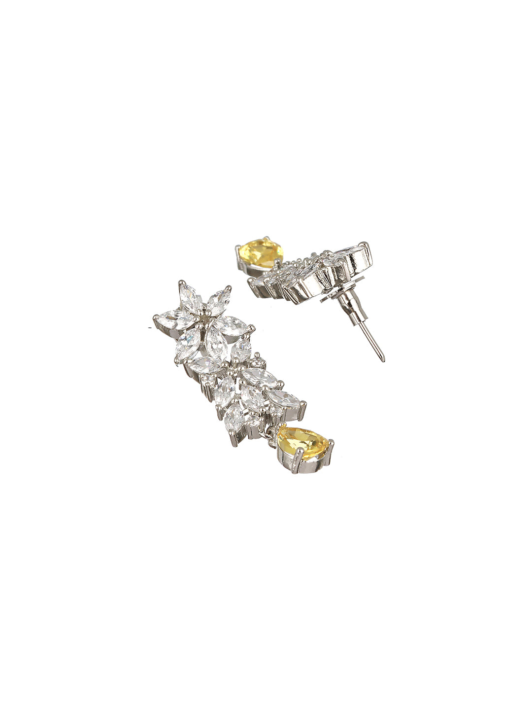 White Rhodium Yellow Topaz Zircon Studded Statement Jewellery Set