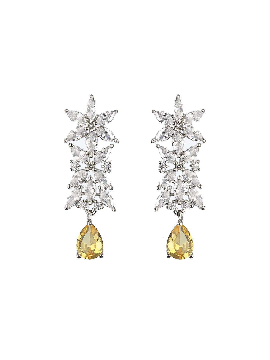White Rhodium Yellow Topaz Zircon Studded Statement Jewellery Set