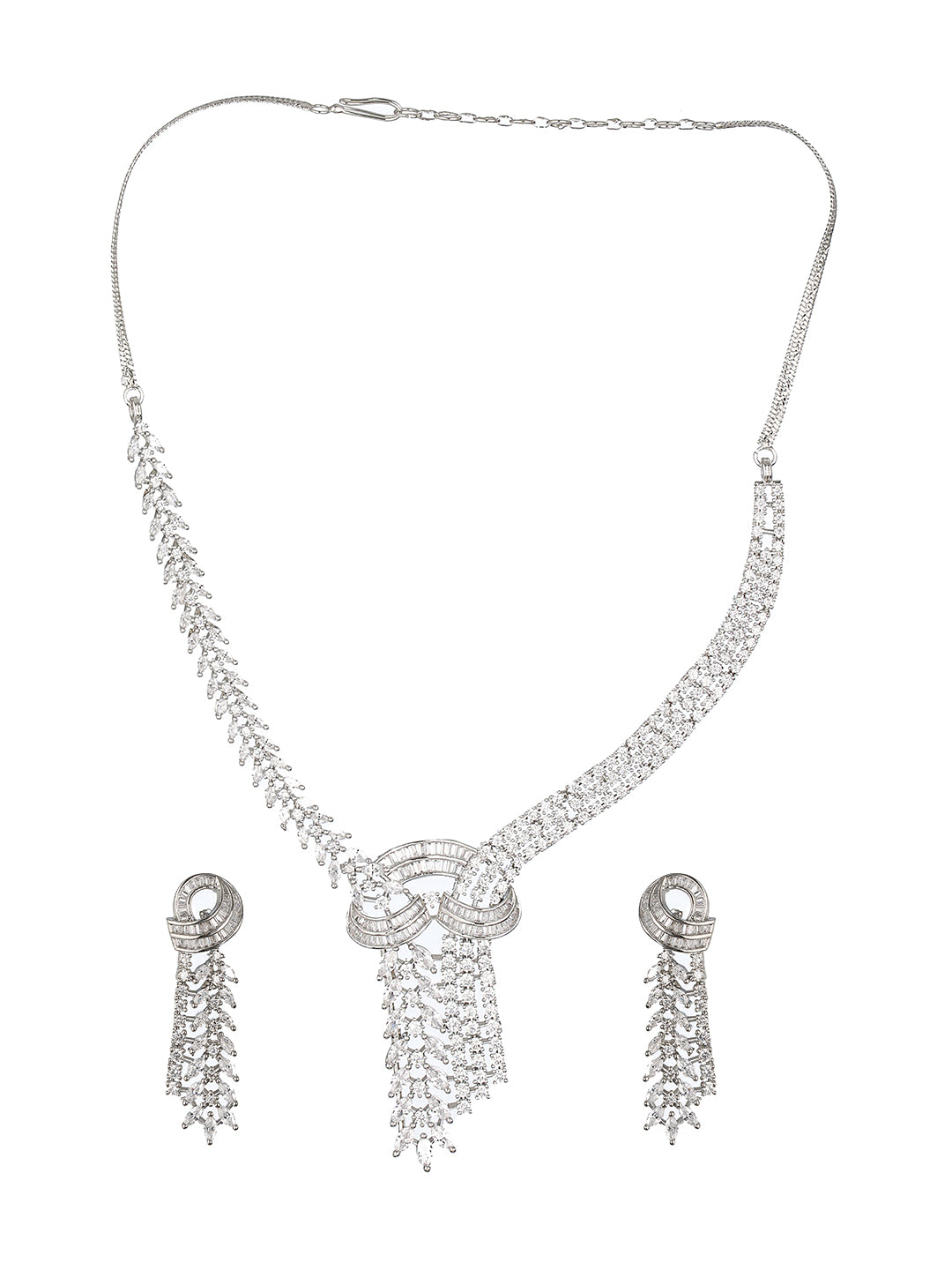 White Rhodium Cubic  Zircon Studded Luxe  Necklace Jewellery  Set
