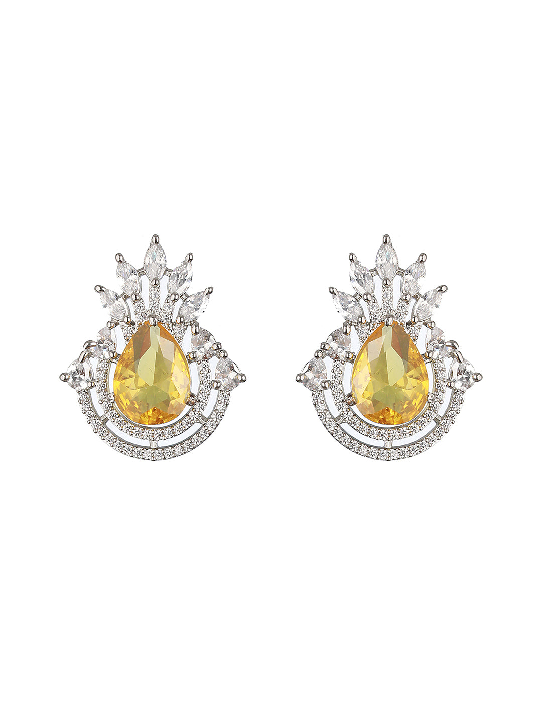 Silver Plated Yellow Citrine CZ Studded Designer Locket Jewellery set