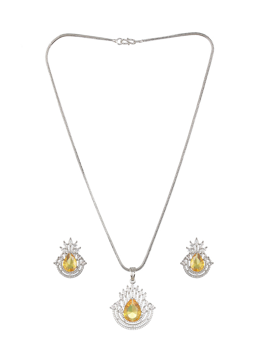 Silver Plated Yellow Citrine CZ Studded Designer Locket Jewellery set