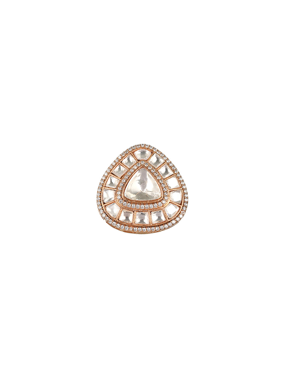 Gold Plated Polki Kundan Studded Engagement Finger Ring