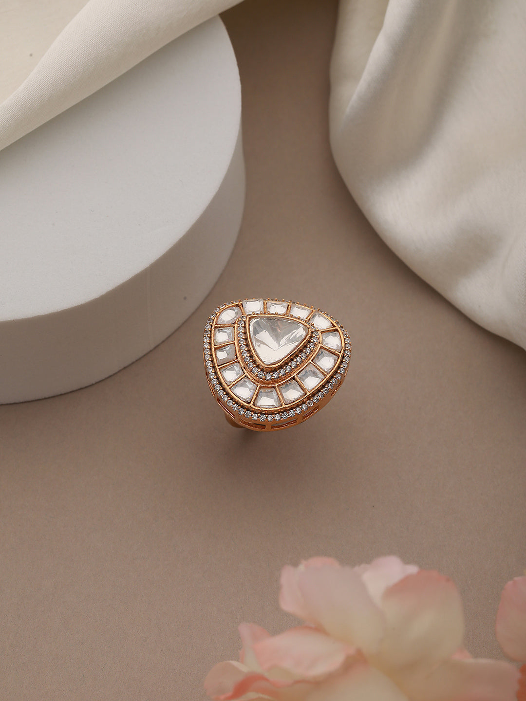 Gold Plated Polki Kundan Studded Engagement Finger Ring