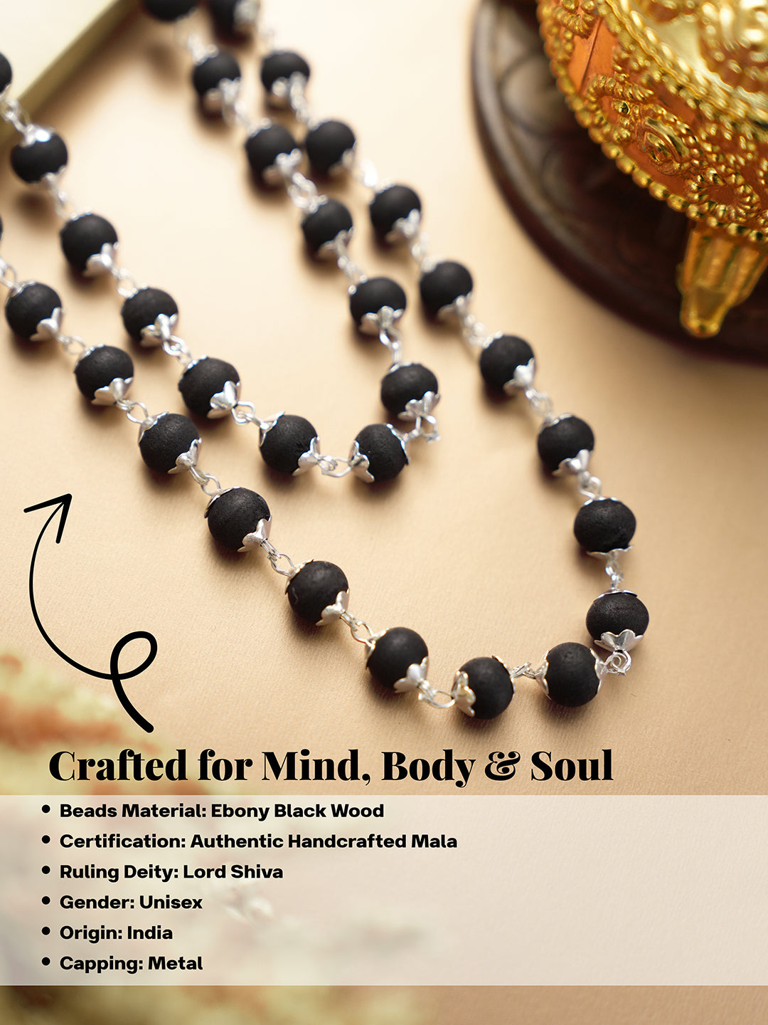 Divine Statement Karungali Mala With Silver Plated Cap Necklace With Lab Certificate For Minimal Style .