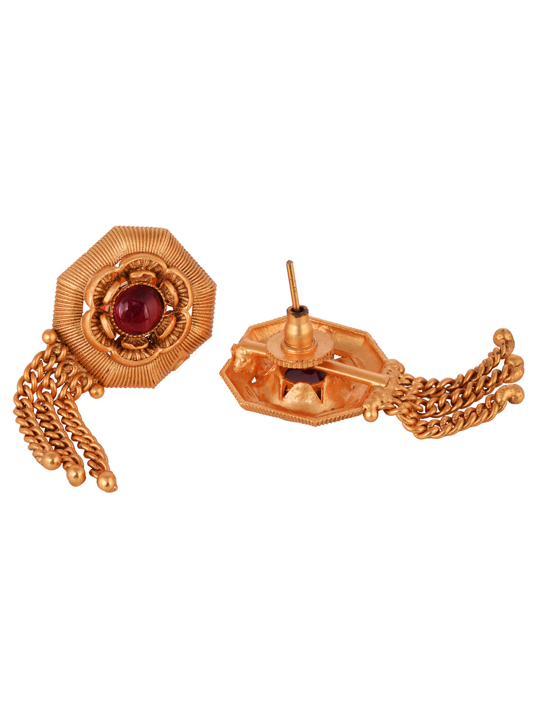 Women GoldPlated Red KempStudded Temple Jewellery Set