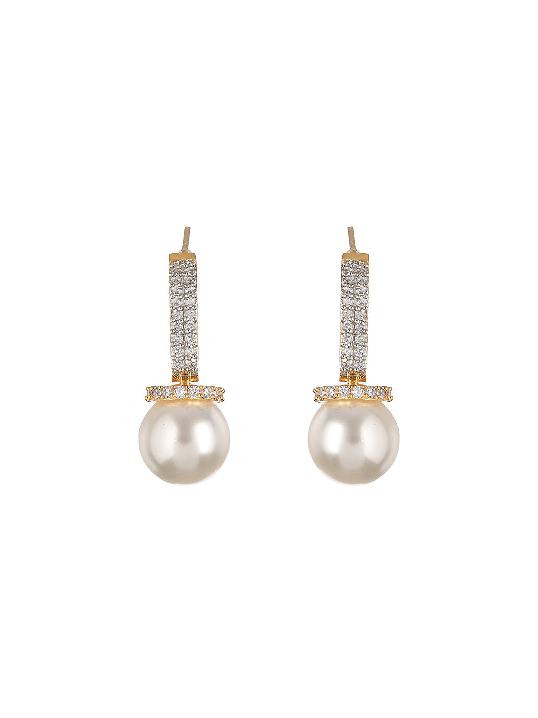Gold Toned Pearl Minimal Officewear  Drop Earrings