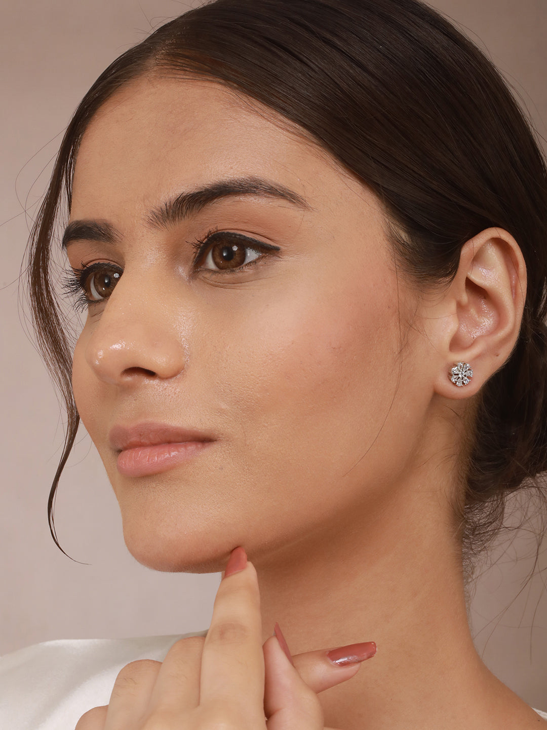 925 Sterling Silver Sterling Silver Cubic Zirconia Floral Studds Earrings