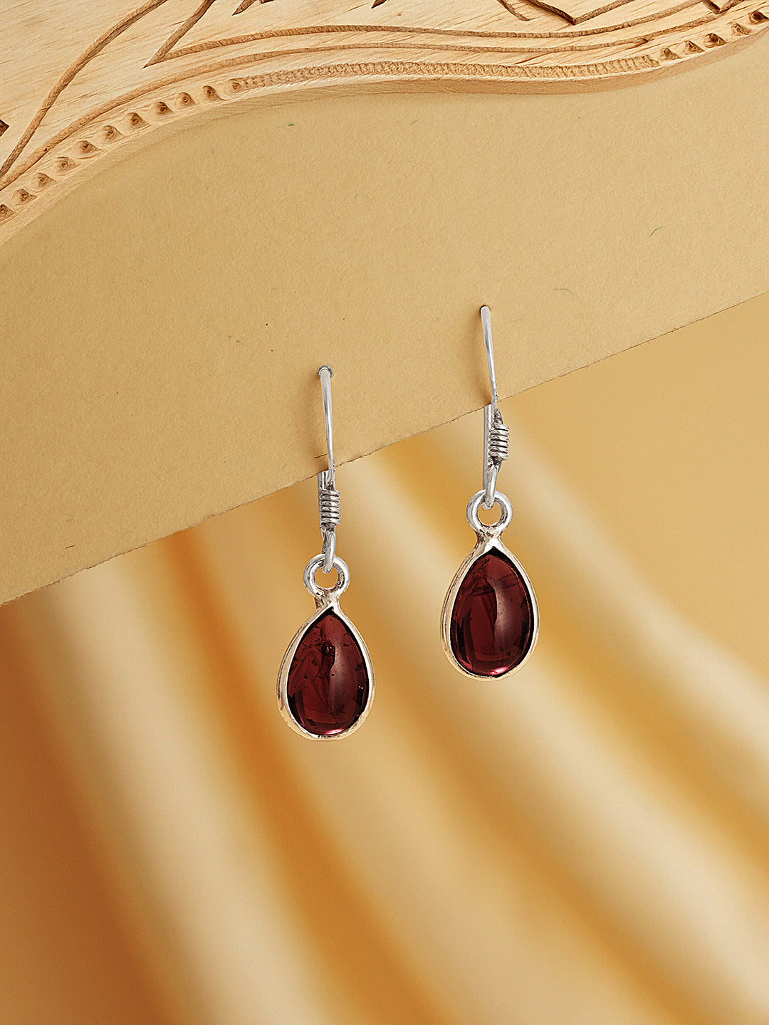925 Sterling Silver Red Original Garnet Gemstone Studded Elegant Handcrafted  Minimal Charm Earrings