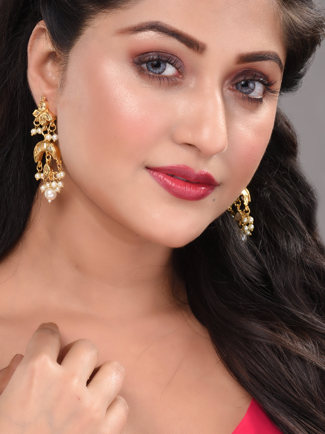 Gold Plated Kundan Studded Small Chandbalis Earrings