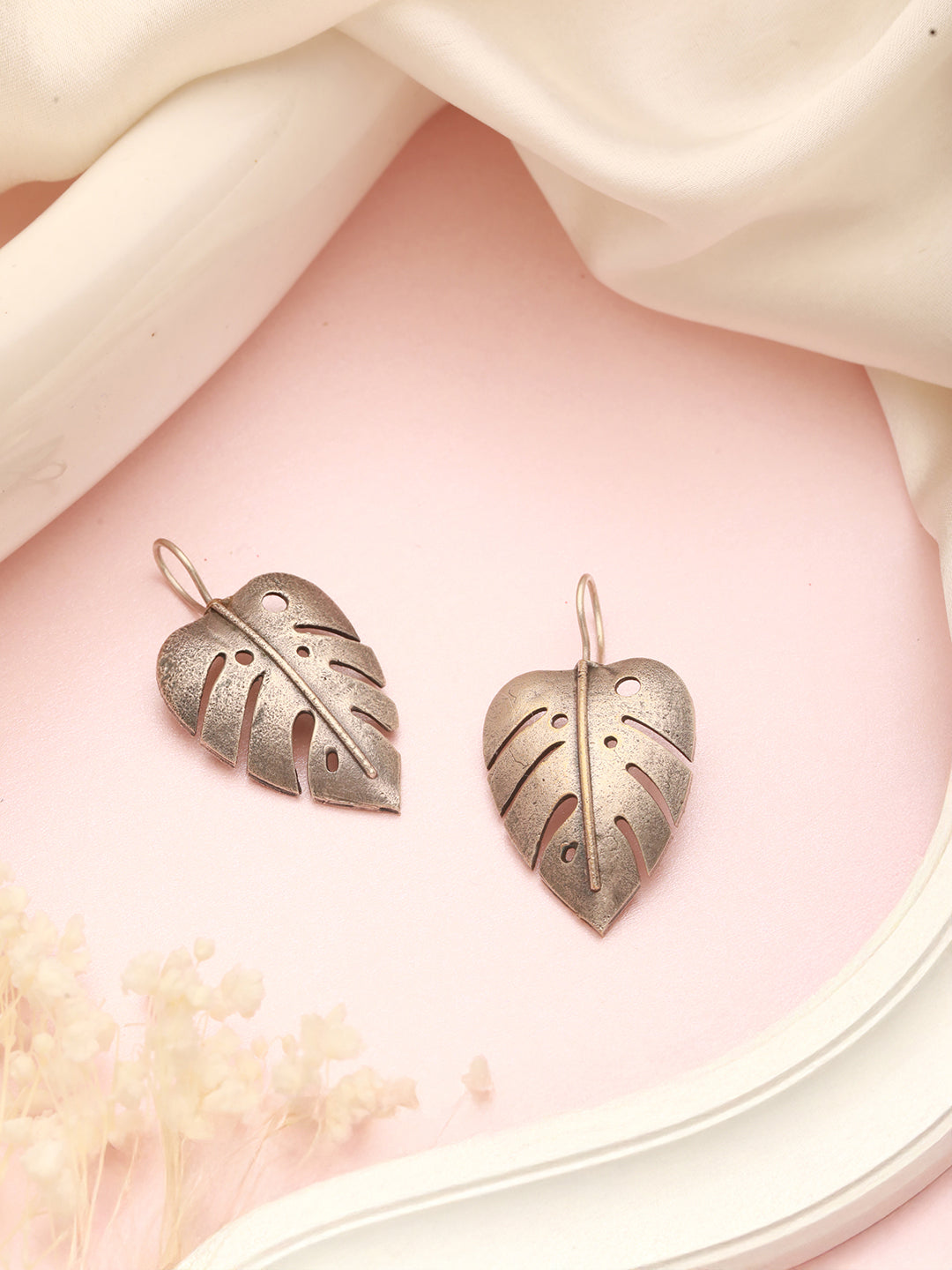Oxidised Silver Lookalike Leaf Shaped Tribal  Lightweight Fishhook Earrings