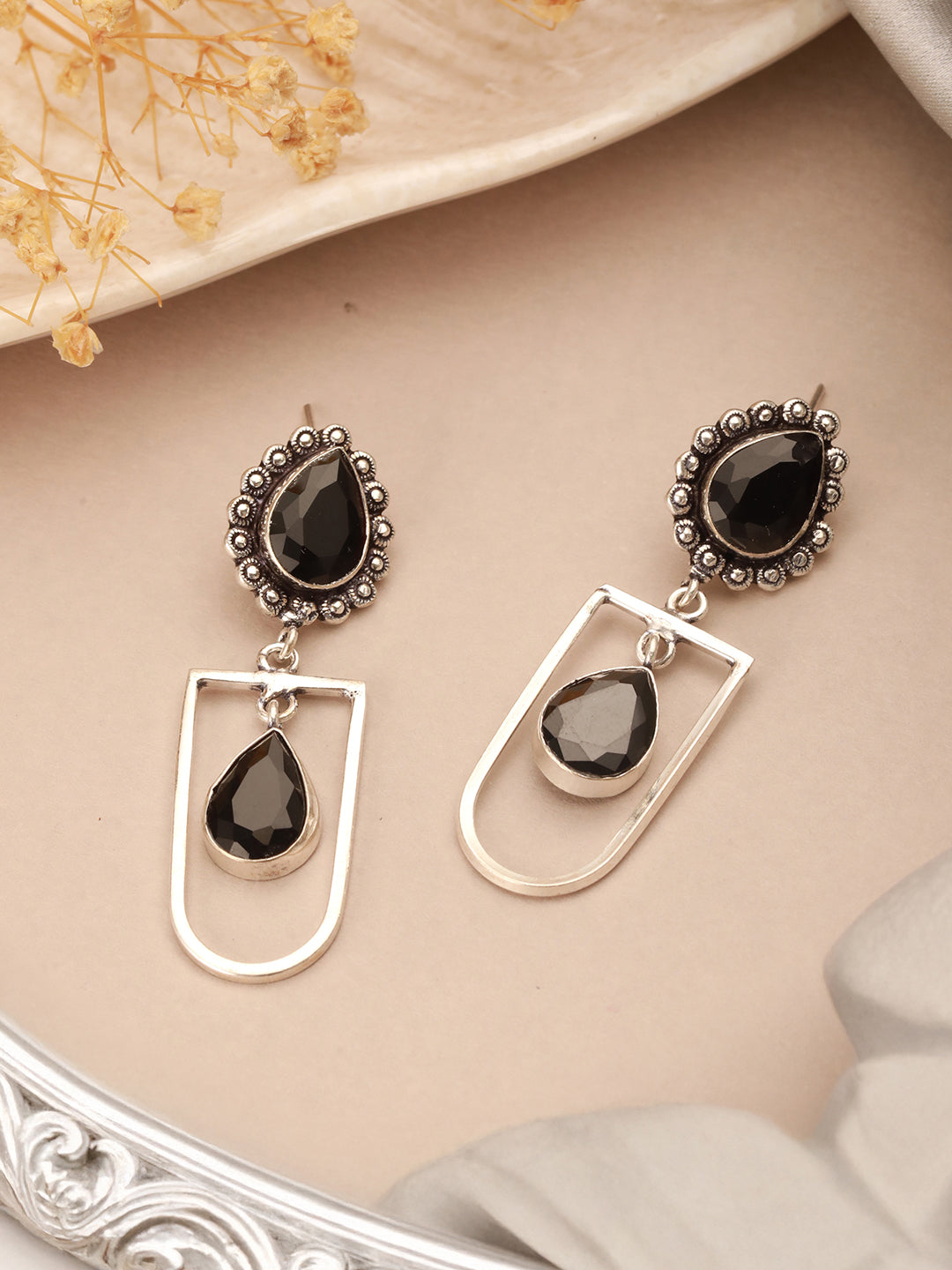Oxidised Silver Lookalike designer Dailywear Dangling Earrings