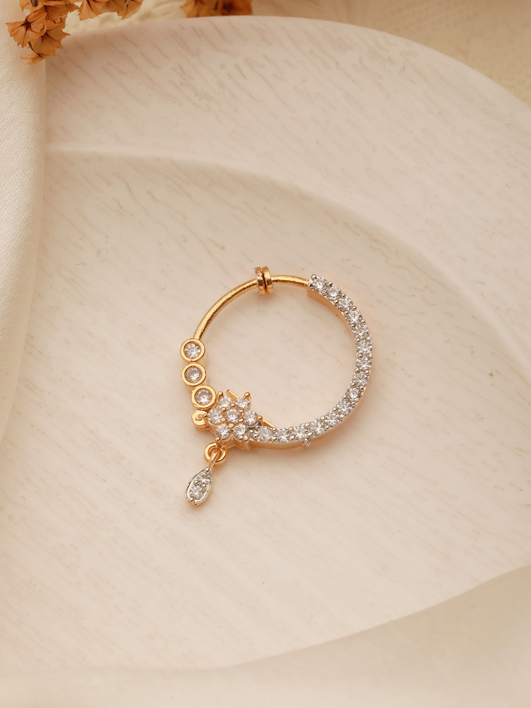 Gold Toned AD Zircon Studded Floral Designer Spring Nath