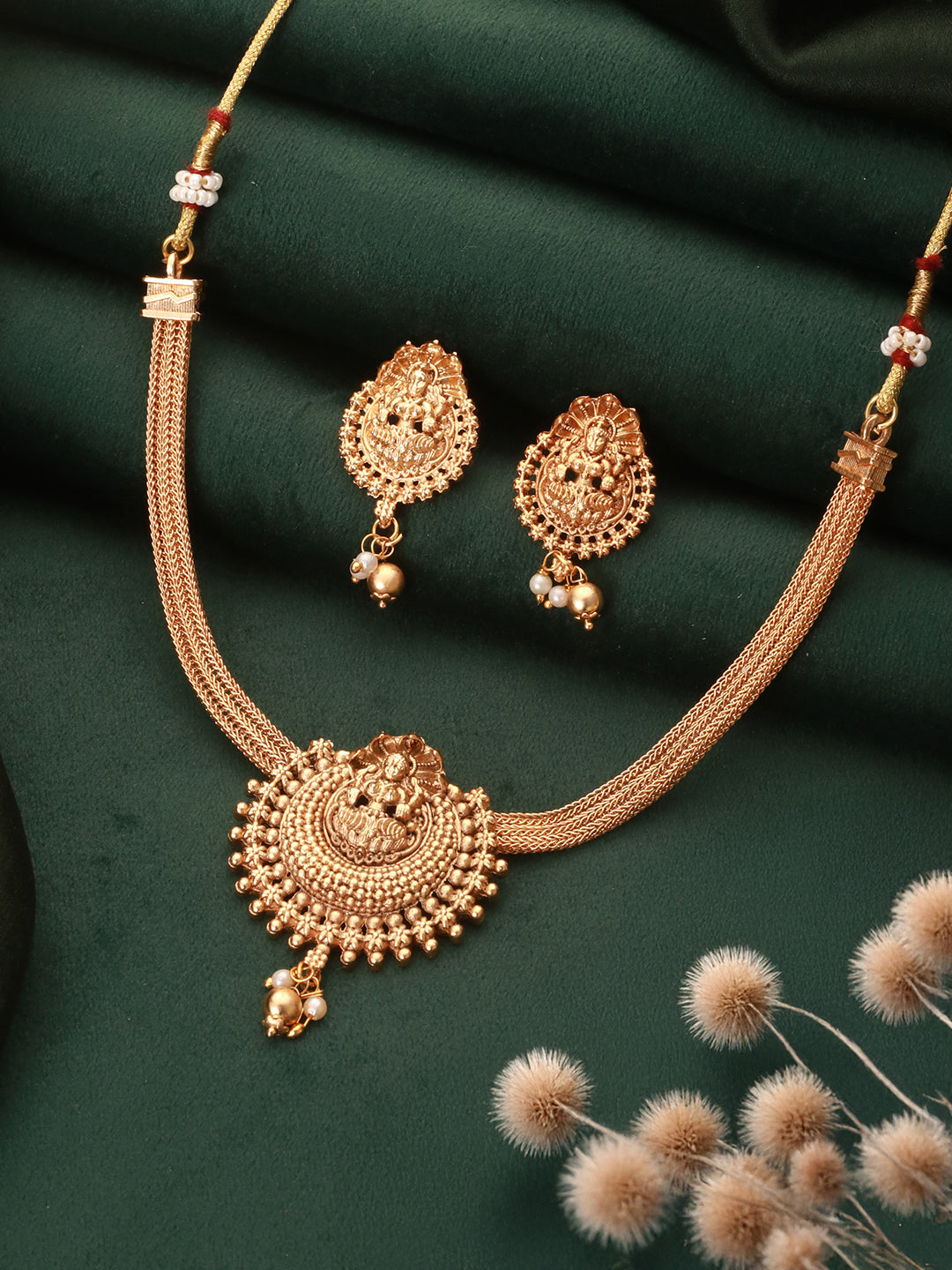 Gold Polish Flexible Brass Chain  Minimal Temple Lakshmiji Jewellery Set