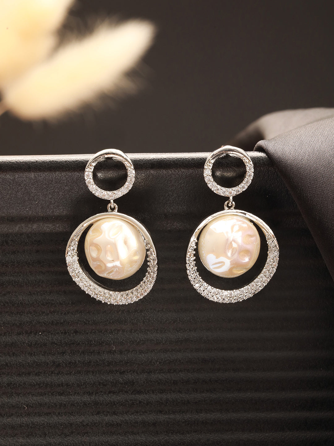 Silver Plated Quirky Pearl Drop Minimal  Orbital Earrings