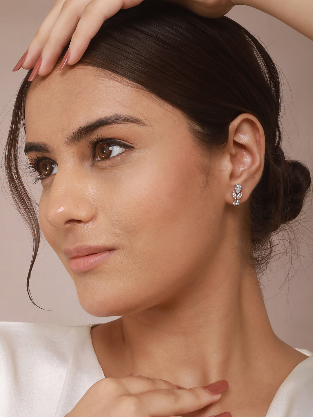 925 Sterling Silver Cubic Zirconia Leaf Studds Earrings